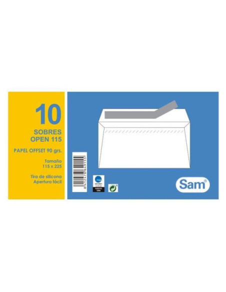 ▷ SOBRES PQ.10UDS. 115x225 OFFSET BLANCO 90G TIRA SILCONA | Taine - Imagen 1