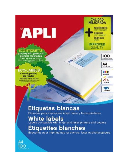 ▷ ETIQUETAS APLI A4 CANTOS ROMOS | Taine - Imagen 1