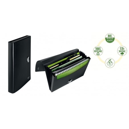 ▷ CARPETA ACORDEÓN LEITZ RECYCLE PP 5 COMPARTIMENTOS EXPANDIBLES A4 NEGRO | Taine - Imagen 1