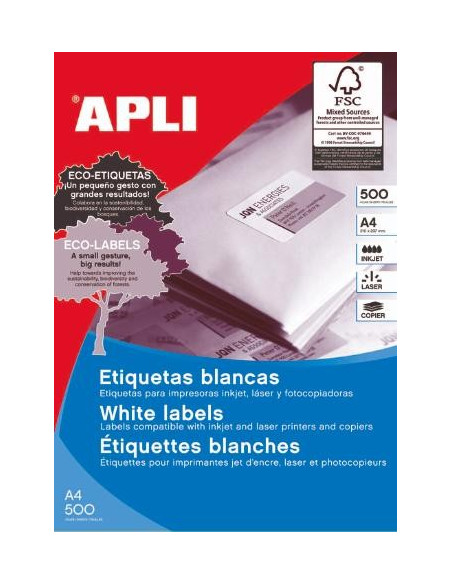 ▷ ETIQUETAS APLI A4 500 HOJAS | Taine - Imagen 1