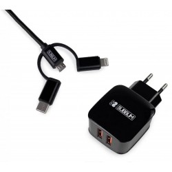Imagen 1 - ▷ CARGADOR SUBBLIM USB VIAJE/PARED 2XSUB+CABLE 3 EN 1 NEGRO | Taine ▷ CARGADOR SUBBLIM USB VIAJE/PARED 2XSUB+CABLE 3 EN 1 NEGRO | Taine - Imagen 1