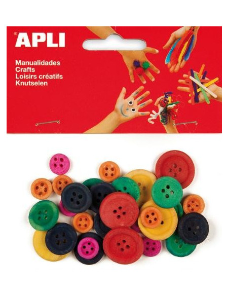 ▷ BOTONES APLI DE MADERA COLORES SURTIDOS 30 UDS. | Taine - Imagen 1