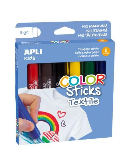 ▷ TEMPERA APLI SOLIDA TEXTIL 6 UDS 6G SURTIDOS | Taine - Imagen 1