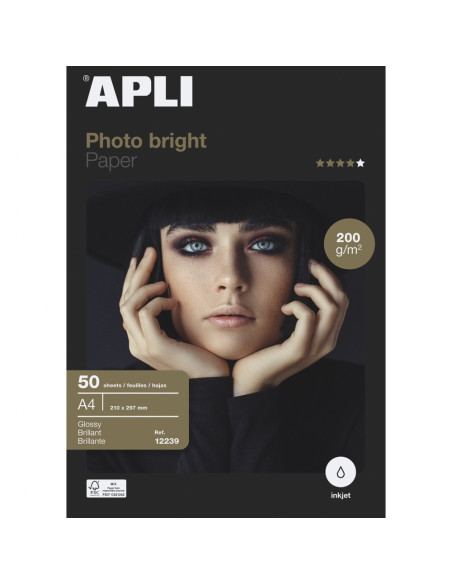 ▷ PAPEL APLI FOTOGRAFICO A4 200GR 50H. PHOTOBRIGHT | Taine - Imagen 1