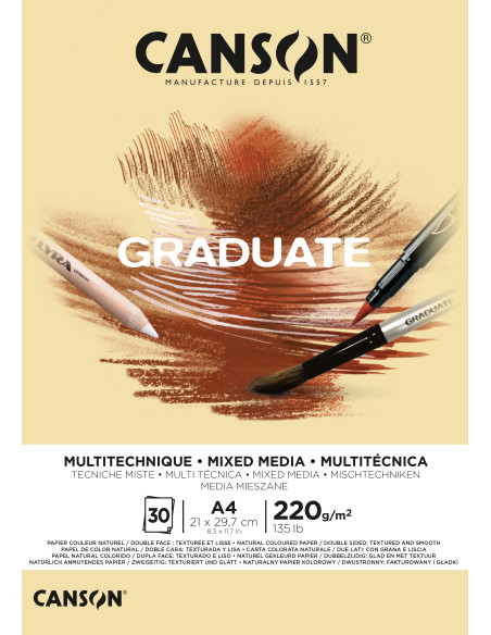 ▷ BLOC DIBUJO CANSON GRADUATE A4 MIX MEDIA NTRAL 30H 220GR | Taine - Imagen 1