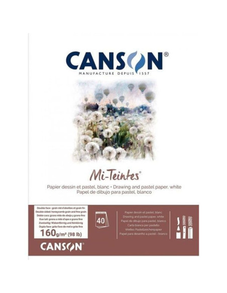 ▷ BLOC DIBUJO CANSON ENCOLADO 14,8X21CM 40H MI TEINTES 160GRS BLANCO | Taine - Imagen 1