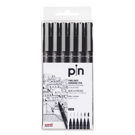 ▷ ROTULADOR CALIBRADO UNI SET 6UDS NEGRO PIN | Taine - Imagen 1