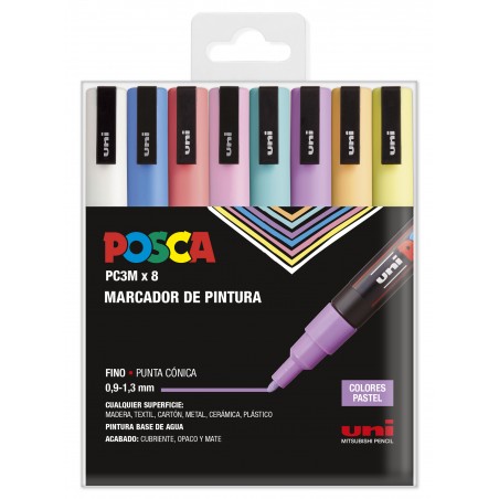 ▷ SET 8 ROTULADORES POSCA PC3M PASTEL | Taine - Imagen 1