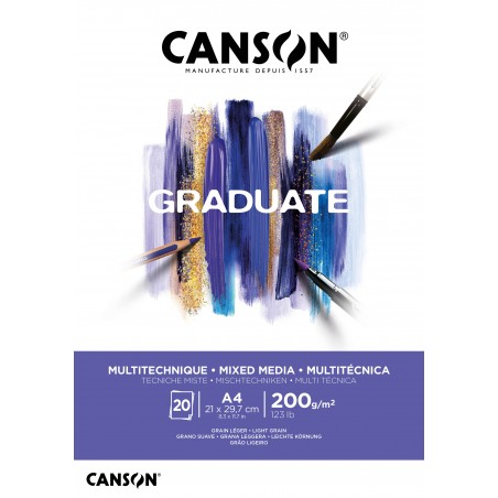▷ BLOC DIBUJO CANSON A4 MIX MEDIA GRADUATE 20H 200GR | Taine - Imagen 1