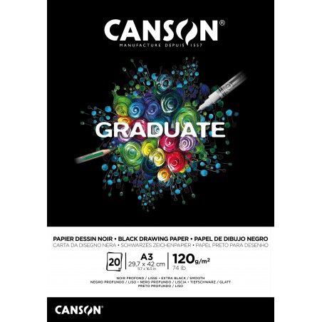 ▷ BLOC DIBUJO CANSON GRADUATE A3 NEGRO 20H 120GR | Taine - Imagen 1