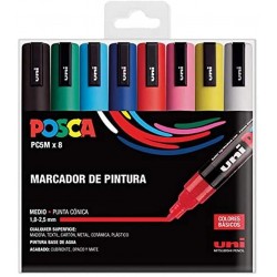 Imagen 1 - ▷ SET 8 ROTULADORES POSCA PC5M BASIC | Taine ▷ SET 8 ROTULADORES POSCA PC5M BASIC | Taine - Imagen 1