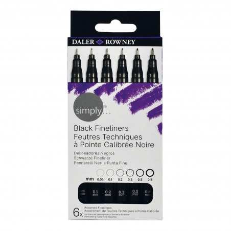 ▷ SET 6 ROTULADORES FINELINER NEGROS DALER ROWNEY | Taine - Imagen 1