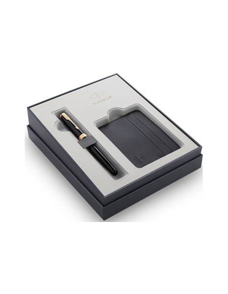 ▷ SET PLUMA PARKER SONNET LACA NEGRA GT + PORTATARJETAS PIEL | Taine - Imagen 1