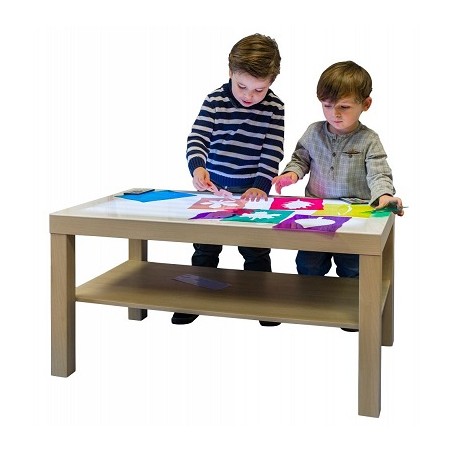 ▷ MESA HENBEA DE LUZ MADERA CON SUPERFICIE METACRILATO BLANCO 3MM MEDIDAS 90X55X45 | Taine - Imagen 1