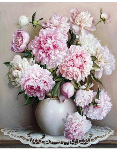▷ PINTAR POR NÚMEROS PN027 40X50CM FIGURA "JARRÓN DE PEONÍAS" | Taine - Imagen 1