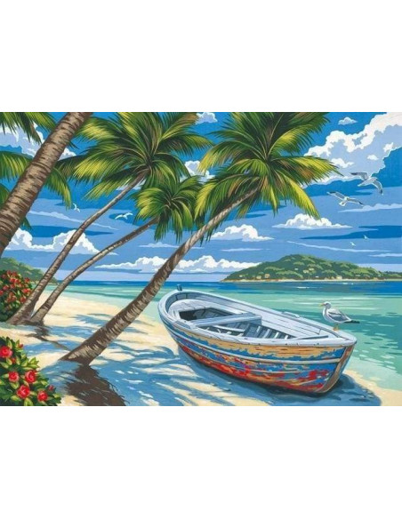 ▷ PINTAR POR NÚMEROS PN1329Y 40X50CM FIGURA "BARCO DEBAJO DEL COCOTERO" | Taine - Imagen 1