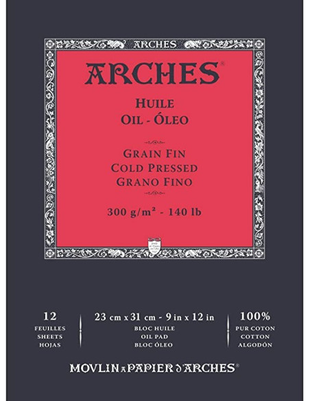 ▷ BLOC DIBUJO ARCHES OLEO-ACRILIO ENCOLADO 23X31 12HO 100% GF 300G BLANCO | Taine - Imagen 1