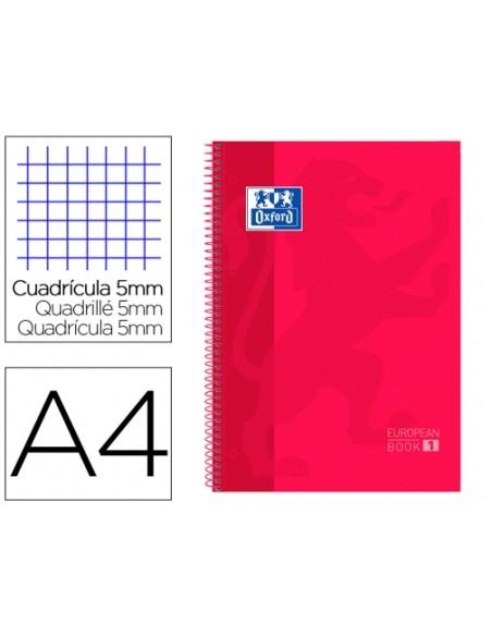 ▷ CUADERNO OXFORD ROJO MICROPERFORADO A4 80H 90G 4X4 | Taine - Imagen 1