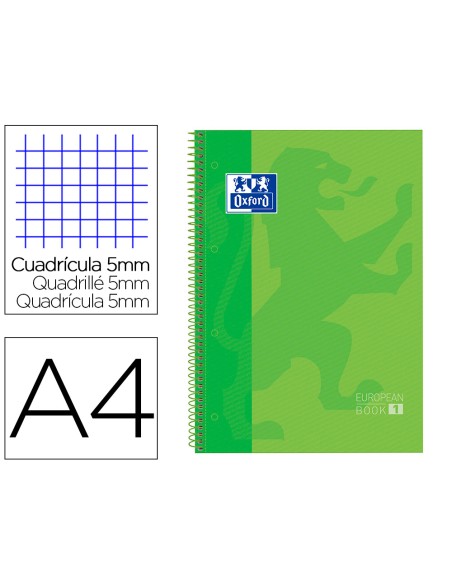 ▷ CUADERNO OXFORD VERDE MICROPERFORADO A4 80H.90G C.5MM T/D | Taine - Imagen 1