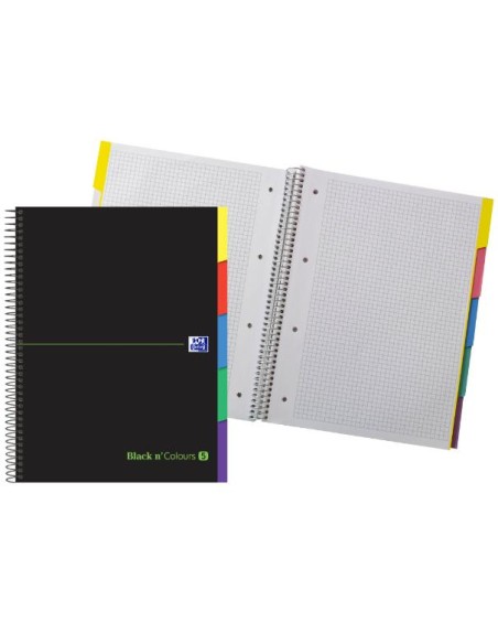 ▷ CUADERNO OXFORD MICROPERFORADO EBOOK 5 A4+ 100HJ C/5 T.EXTRADURA 5 PESTAÑAS NG | Taine - Imagen 1