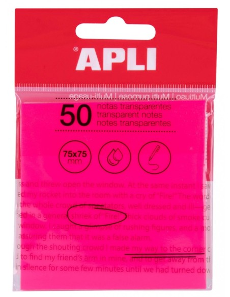 ▷ NOTAS APLI ADHESIVAS TRANSPARENTES ROSA 50H 75X75MM | Taine - Imagen 1