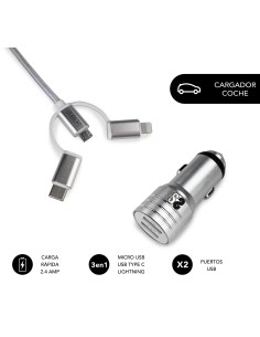 Imagen 1 - ▷ CARGADOR SUBBLIM COCHE 2XUSB DUAL 2.4A + CABLE 3 IN1 PLATA | Taine ▷ CARGADOR SUBBLIM COCHE 2XUSB DUAL 2.4A + CABLE 3 IN1 PLATA | Taine - Imagen 1