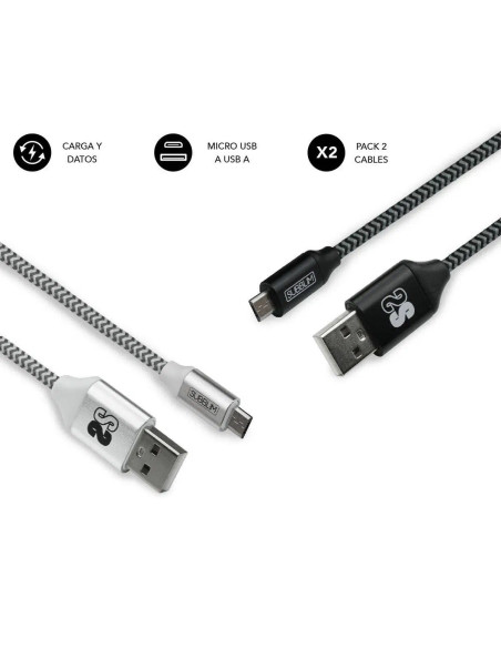 ▷ CABLES SUBBLIM PACK 2 USB A MICRO 2.4A 1M NEGRO/PLATA | Taine - Imagen 1