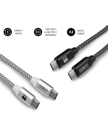 ▷ CABLES SUBBLIM PACK 2 USB TIPO C 3.0A NEGRO/PLATAR | Taine - Imagen 1