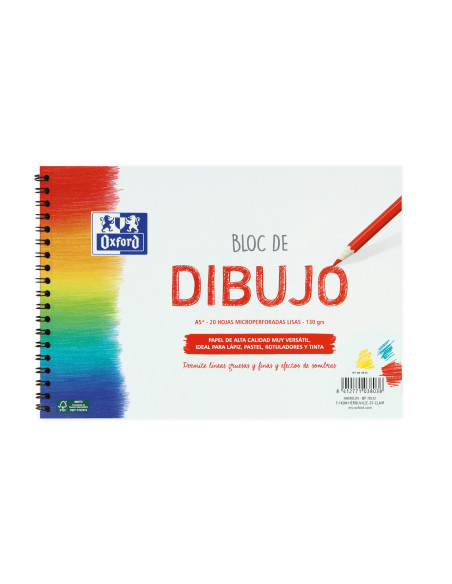 ▷ BLOC DIBUJO OXFORD ESPIRAL A5+ 20HJ 130GR LISO | Taine - Imagen 1