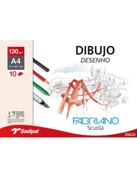 ▷ LAMINAS FABRIANO DIBUJO A4 130G CJ.250HJ GRANO NAT.ESCUELA | Taine - Imagen 1