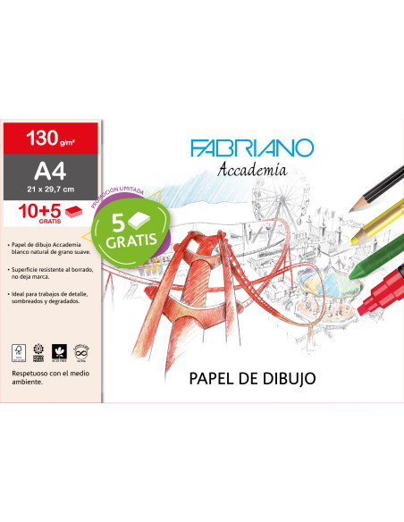 ▷ LAMINAS FABRIANO DIBUJO A4 130G 10HJ GRANO NAT.ESCUELA | Taine - Imagen 1