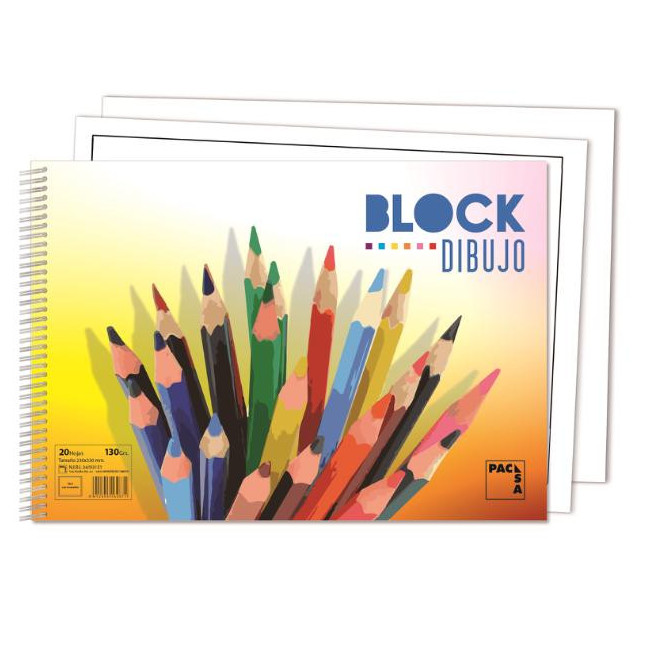 ▷ BLOC PACSA DIBUJO ESPIRAL COLOURS 20H LISO C/REC 230X330 130G | Taine - Imagen 1