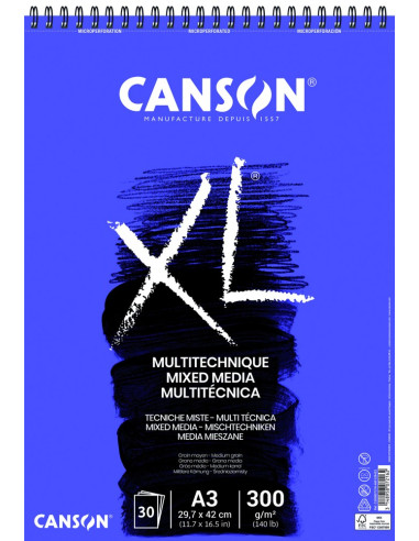 ▷ BLOC CANSON DIBUJO ESPIRAL A3 30H MICR XL MIX MEDIA TEXTURADO 300G | Taine - Imagen 1