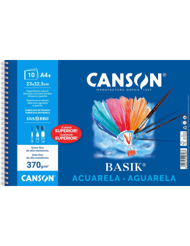 ▷ BLOC DIBUJO ACUARELA BASIK CANSON ESPIRAL 4+ 370G 10H | Taine - Imagen 1