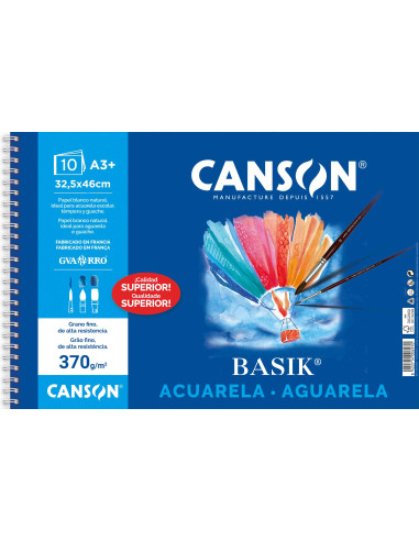 ▷ BLOC DIBUJO BASIK ACUARELA ESPIRAL A3+ 370G 10HJ CANSON | Taine - Imagen 1