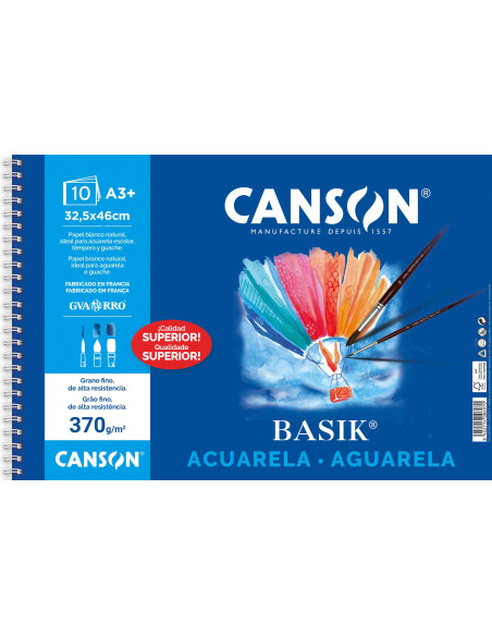 ▷ BLOC DIBUJO BASIK ACUARELA ESPIRAL A3+ 370G 10HJ CANSON | Taine - Imagen 1