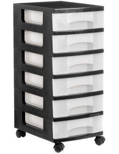 ▷ CAJONERA 6 CAJONES DE 6 L NEGRO/TRANSLÚCIDO CON RUEDAS 290X390X480 MM ARCHIVO 20 | Taine - Imagen 1