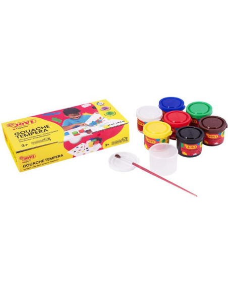 ▷ TEMPERA CAJA 7 BOTES 35 ML COLORES SURTIDOS + PINCEL JOVI | Taine - Imagen 1