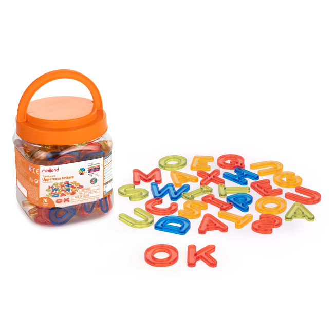 ▷ LETRAS MINILAND SET 76UDS TRANSLUCIDAS MAYUSCULAS 5 COLORES | Taine - Imagen 1