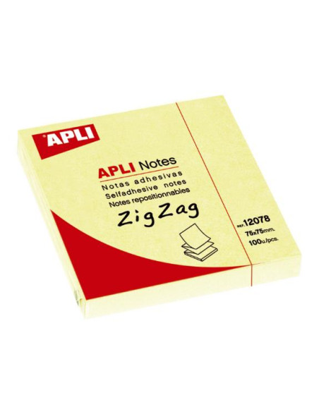 ▷ NOTAS APLI ADHESIVAS ZIGZAG AMARILLO 100H 75x75MM | Taine - Imagen 1