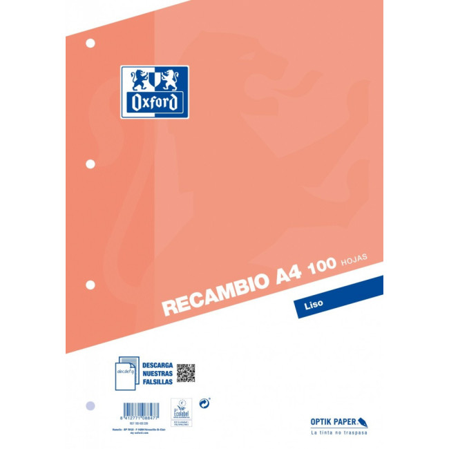 ▷ RECAMBIO OXFORD A4 100H. LISO NRG NARANJA 4T | Taine - Imagen 1