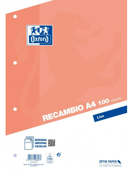 ▷ RECAMBIO OXFORD A4 100H. LISO NRG NARANJA 4T | Taine - Imagen 1