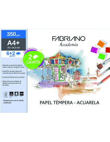 ▷ LAMINAS FABRIANO DIBUJO A4+ 350G 6HJ TEMPERA/ACUARELA | Taine - Imagen 1