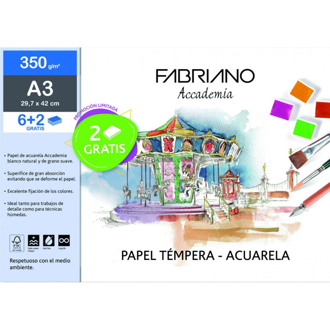 ▷ LAMINAS FABRIANO DIBUJO A3+ 350G 6HJ TEMPERA/ACUARELA | Taine - Imagen 1
