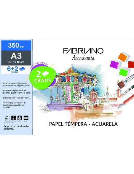 ▷ LAMINAS FABRIANO DIBUJO A3+ 350G 6HJ TEMPERA/ACUARELA | Taine - Imagen 1