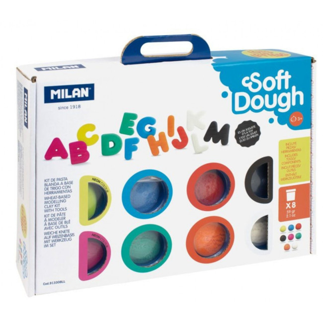 ▷ MALETIN MILAN 8 BOTES 59 G PASTA BLANDA SOFT DOUGH C HERRAMIENTAS MUCHAS LETRAS | Taine - Imagen 1