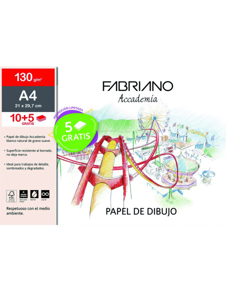▷ LAMINAS FABRIANO DIBUJO A4+ RECUADRO 130G 10HJ GRANO NAT.ESCUELA | Taine - Imagen 1