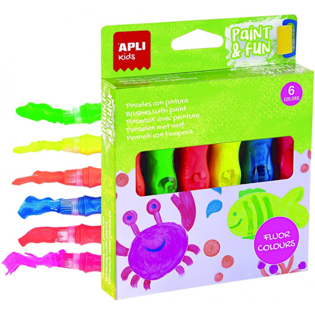 ▷ TEMPERA APLI EN TUBO PINCEL PACK 6 COLORES NEON 14ML | Taine - Imagen 1