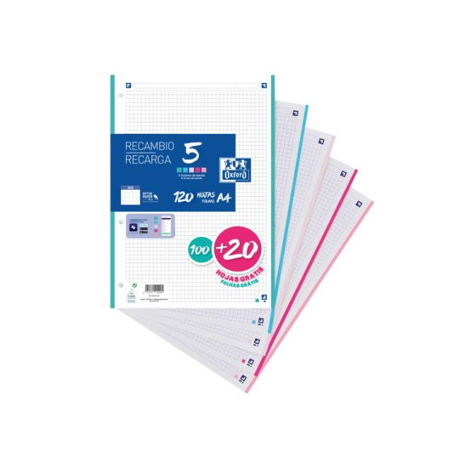 ▷ RECAMBIO OXFORD 100+20H A4 5X5 5 COLORES B.PASTEL | Taine - Imagen 1