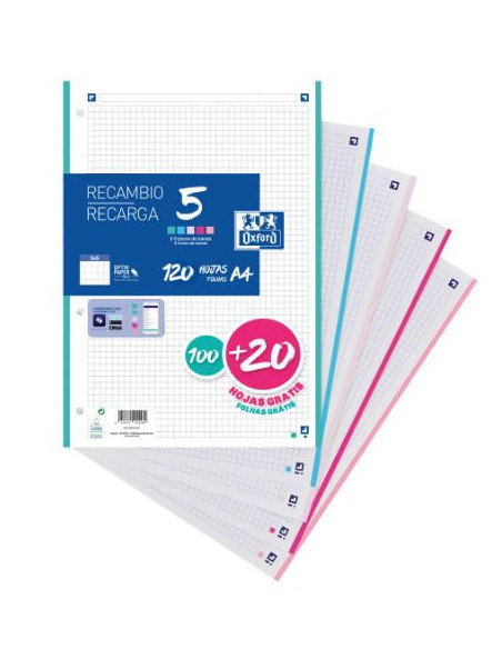 ▷ RECAMBIO OXFORD 100+20H A4 5X5 5 COLORES B.PASTEL | Taine - Imagen 1